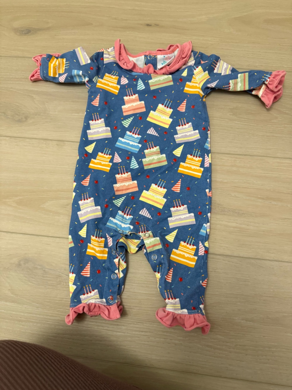 Kids Blue Birthday Cake Print Ruffled Romper